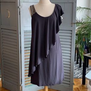 Grey Cocktail Dress with Shoulder Embellishment